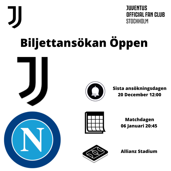 Biljettansökan till Juve - Napoli är öppen